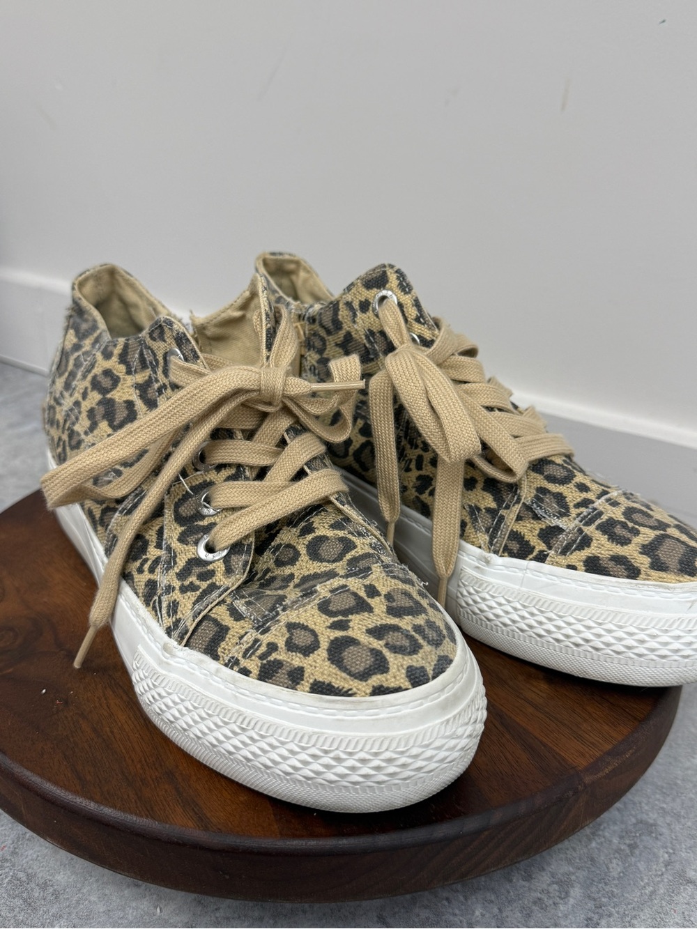Blowfish Leopard Print High-Top Sneakers in Beige